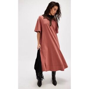 Free People Polo Collar Midi Dress Womens Small Preppy Boho Beachy Retro Pockets